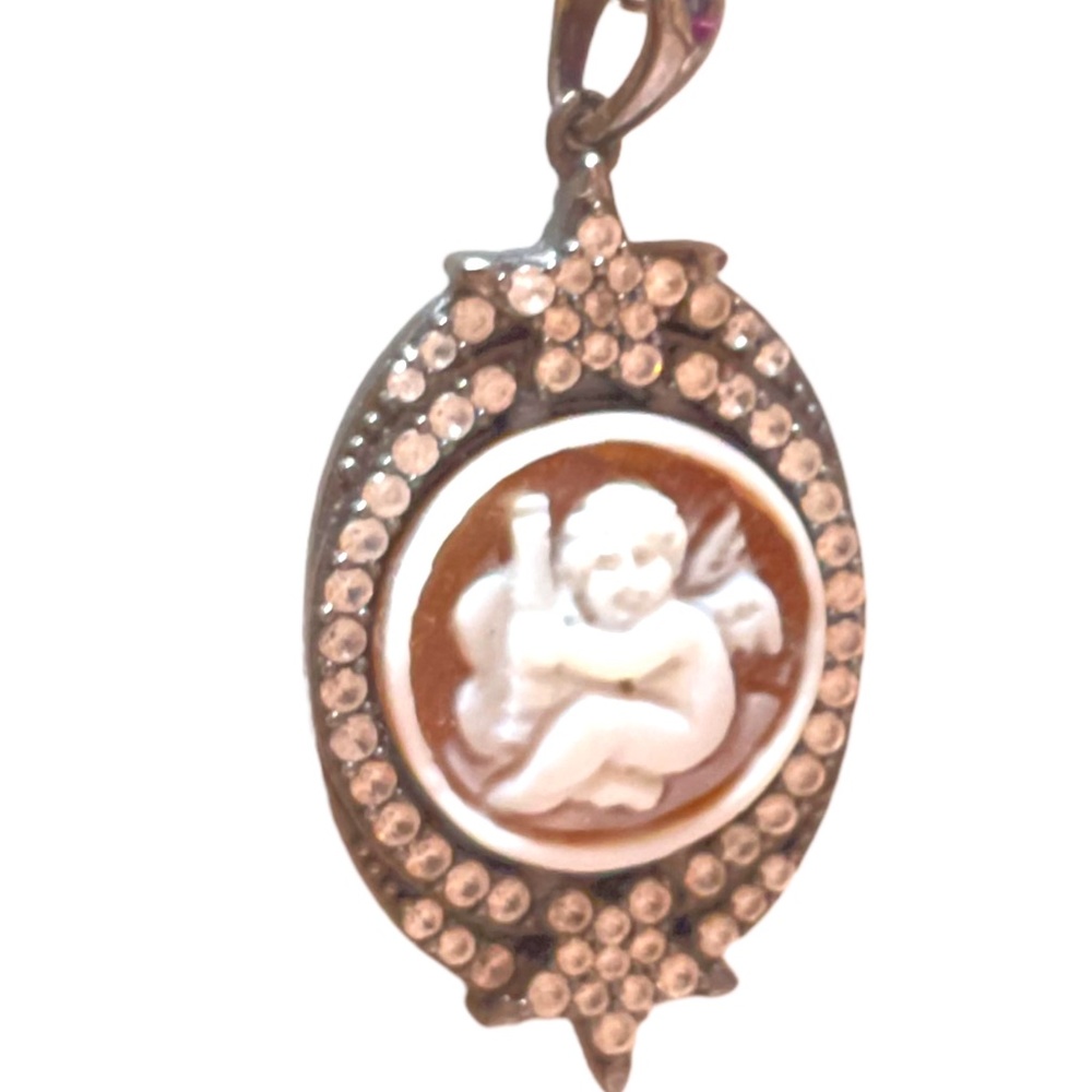 Rarities  "Little Angel" Carved Sardonyx Shell Cameo Pendant with 16"- 18" Chain